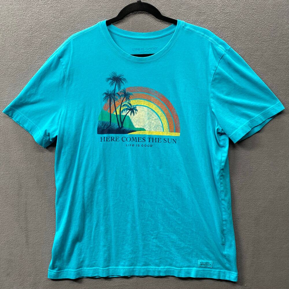 Life Is Good Crusher Lite Here Comes The Sun‎ Graphic Tee Mens L Blue